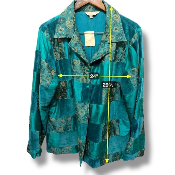 156 Norm Thompson |NWOT India Patchwork Jacket Teal Boho Vintage Style (size XL) - Picture 12 of 13